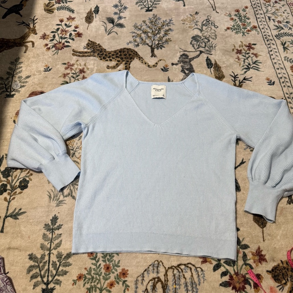 Abercrombie & Fitch Light Blue V-Neck Ribbed Sweater